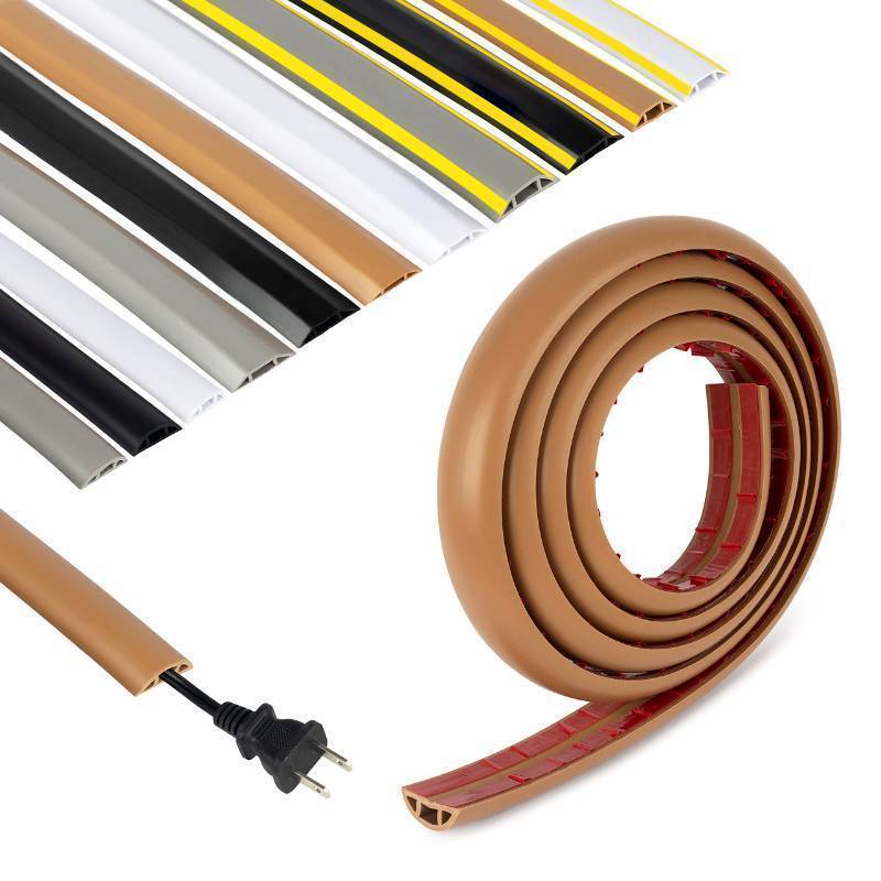 lot 1030 image: Rubber Bond Cord Cover Floor Cable Protector - Strong Self Adhesive Floor Cord Covers for Wires - Low Profile Extension Cord Covers for Floor & Wall - Brown - Thin Cord - 4 Feet Retail $14.92