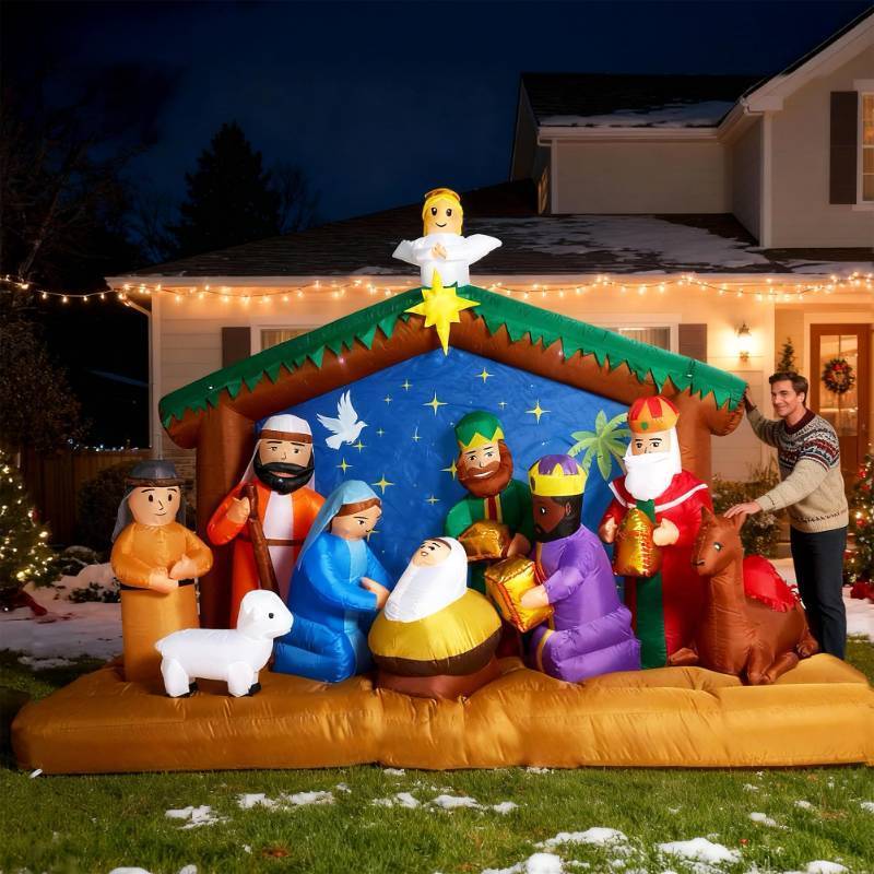 lot 1084 image: 11 FT Christmas Inflatables Nativity Scene Outdoor Decorations, Christmas Blow Up Yard Decorations Nativity Sets for Garden Lawn Xmas Decor - Retail $160