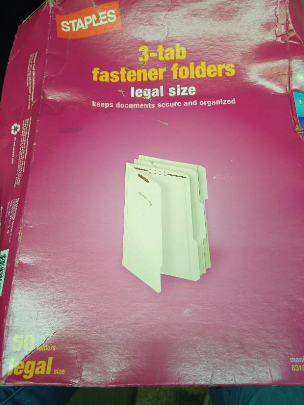 lot 1070 image: 2-Pack Folders (Reinforced 2 Fasteners, Legal, Manila, 50box, 3 Tab) & (Pressboard Folder 25 Tab Legal10bx) - Retail $57