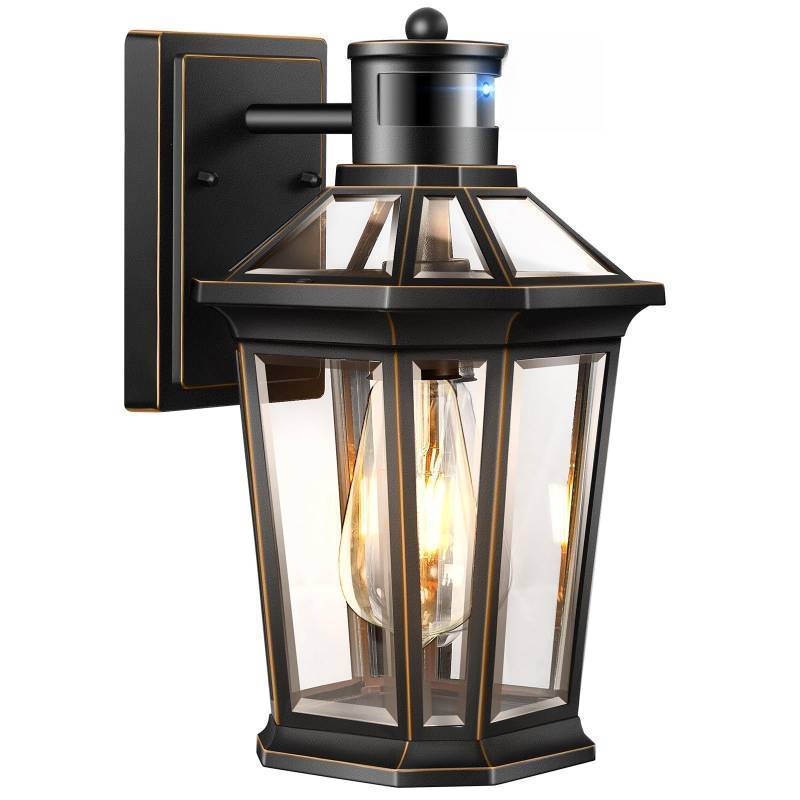 lot 1075 image: VIANIS Motion Sensor Outdoor Wall Lantern, Black Waterproof Dusk to Dawn LED Exterior Wall Sconce, Anti-Rust Aluminum Modern Outdoor Lights Fixtures Wall Mount for Porch, Entryway, Garage, Front Door - Retail $56
