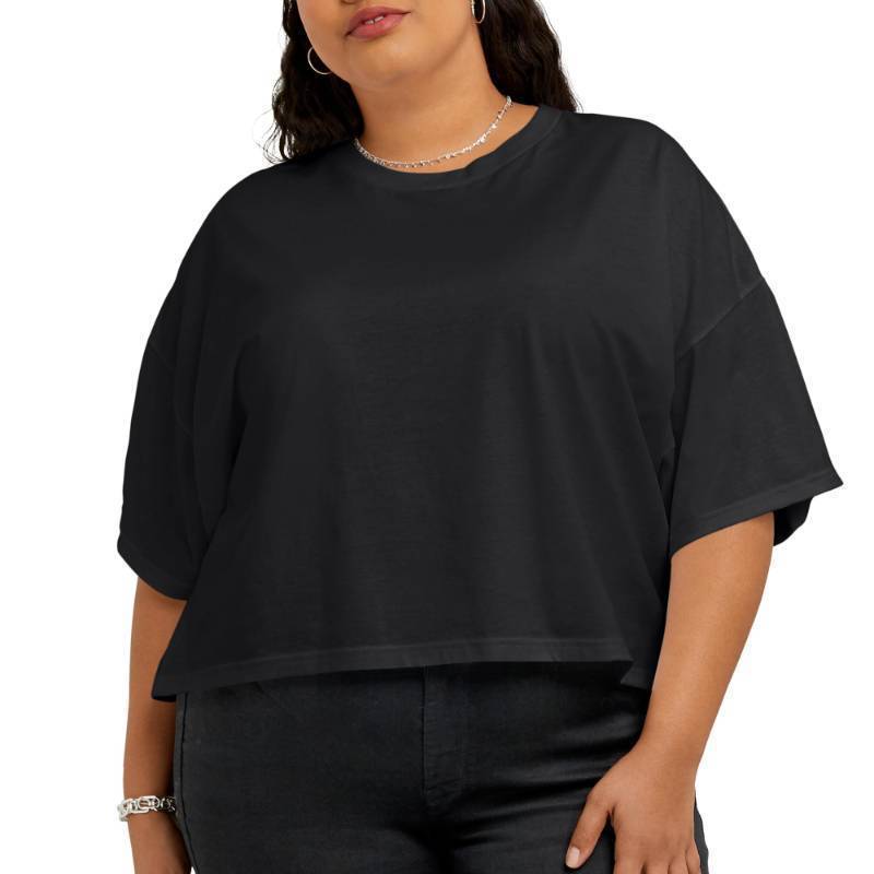 lot 1134 image: Hanes Comfortblend Originals Short-Sleeve Cropped T-Shirt, Cotton Tees for Women, Plus, Black - Retail $12