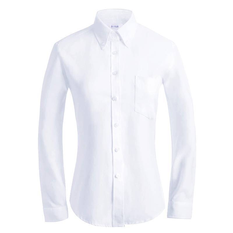 lot 1138 image: DIYUS Button Down Shirt Women Long Sleeve Oxford Shirt Classic-Fit Cotton Work Blouse Wrinkle Resistant White X-Small - Retail $23