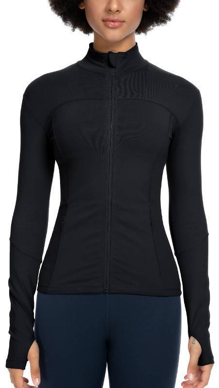 lot 1128 image: colorskin Workout Jackets for Women Full Zip Athletic Running Track Jacket with Pockets Slim Fit Yoga Jacket with Thumb Holes(Black,Medium) - Retail $23,734