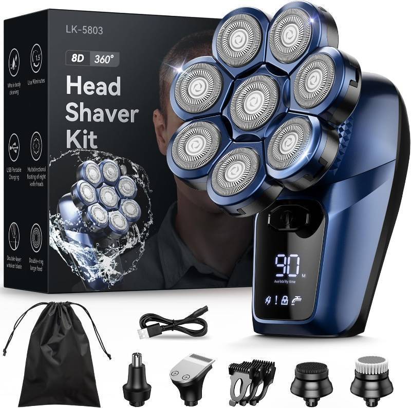 lot 1020 image: 8D Head Shavers for Bald Men, Bazivve Upgraded Mens Rotary Shaver with Nose Hair Trimmer Retail $30
