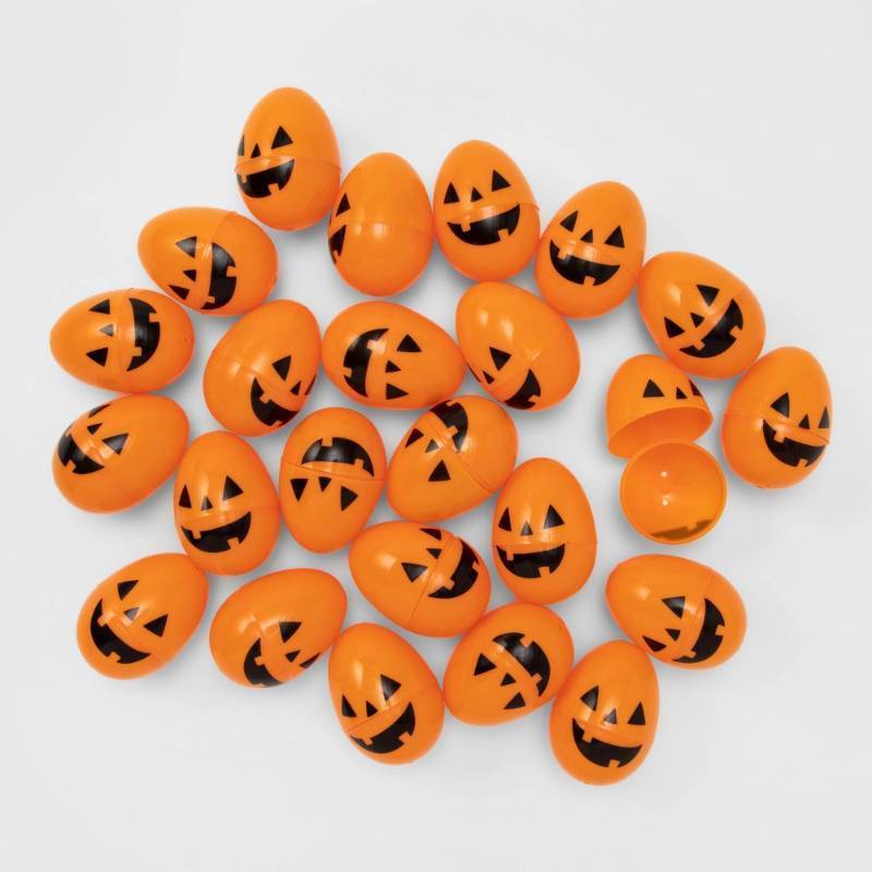 lot 1061 image: 3 packs of 24ct ea- Orange Fillable Eggs for Halloween Egg Hunt - Hyde and EEK Boutique Indoor Party Decor, 2.33 Height--- total 72 eggs - Retail $20