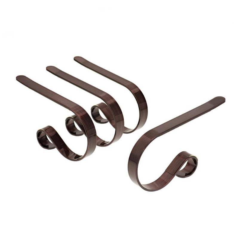 lot 1098 image: Set of 8 total --Original MantleClip 4pk Christmas Stocking Holder Bronze x2 - Retail $40