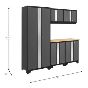 NewAge Products Bold Series 6-piece Cabinet Set with 30 in. Locker, Base and Wall Cabinet. Did not unpack it all to check parts so listed as open box and there are a couple dings in the large cabinet - Retail: $850