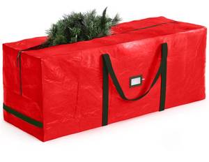 lot 1087 image: ZOBER 9 Ft Large Christmas Tree Storage Bag - Fits 9 Ft Artificial Trees - Plastic, Waterproof Christmas Tree Bag For Storage Box For Xmas - Strong, Durable Handles - Label Card Slot - Red - Retail $15