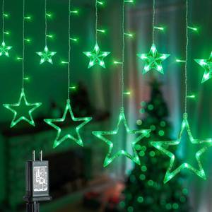 lot 1094 image: MYGOTO 8.2FT 126L Green Halloween Star Icicle Curtain Fairy Lights Indoor - Retail $20