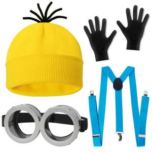 lot 1148 image: CONGRU 4 Pcs Halloween Costume for Adults,Yellow HatGoggleGloveSuspender - Retail $12