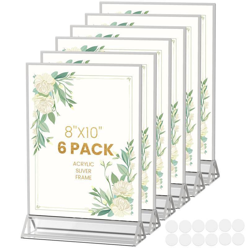 lot 4547 image: YOAEAILY 8X10 Sliver Picture Frames Acrylic Sign Holder Double-Sided 8X10 Sliver Frames for Menu Holder Wedding Table Number Holder Christmas Photo Frames with Clear Sticky Dots -6 Pack