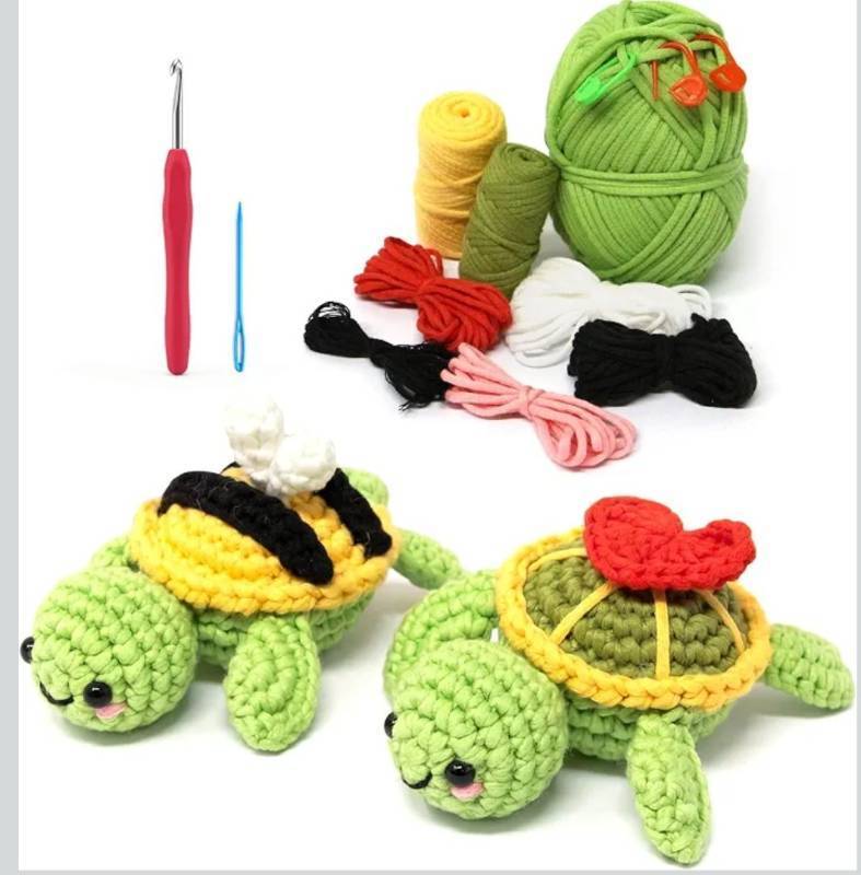 lot 6544 image: Dakytoo Crochet Kit for Beginners, Amigurumi Crocheting Animal Kits, with Step-by-Step Video Tutorials for Baby Adults Gift- 2 Pack Turtles