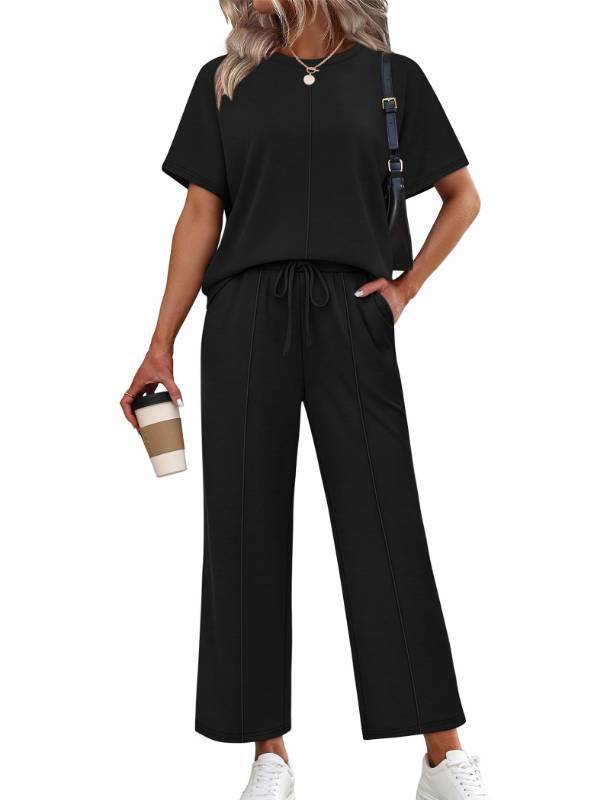 lot 6222 image: Sampeel 2 Piece Sets for Women Summer Spring Outfits Lounge Sets Matching Sets Womens Clothing Beach Vacation Airport Travel Cruise Resort Wear Business Casual Black M