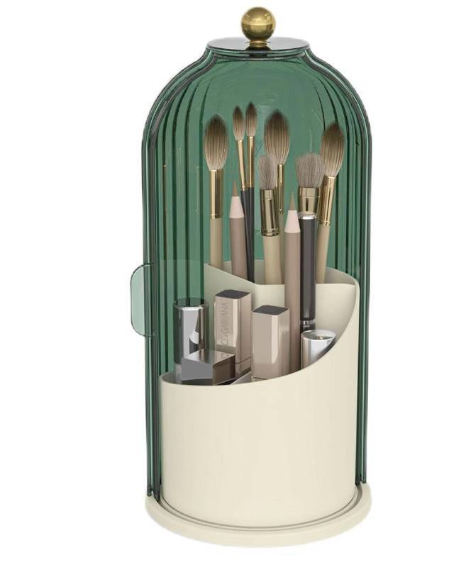 lot 7424 image: Makeup Brush Holder with Dustproof Cover 360 Rotating Makeup Brush Organizer for Vanity Bathroom, Green
