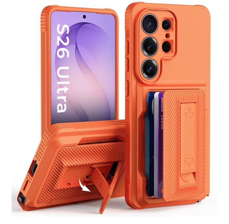 lot 7471 image: for Samsung Galaxy S26 Ulrtra Case Wallet with Card HolderRFID BlockingKickstandMilitary Drop Protection Full Camera Protection Wallet Case for Samsung S26 Ultra-Orange
