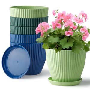 lot 3120 image: RooTrimmer 7.5 Inch Plastic Pots, 6 Pack with Drain Holes & Saucers