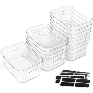 lot 3123 image: 12 PACK Clear Plastic Storage Bins, Kitchen Cabinet Pantry Organizer Bins