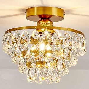 YYJLX Modern E26 Crystal Chandelier Semi-Flush Mount Gold Ceiling Light