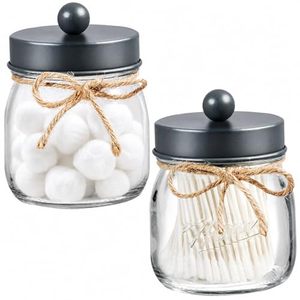 lot 3138 image: SheeChung 2 Pack Glass Mason Jar Qtip Holder with Gray Stainless Steel Lids
