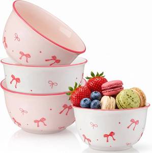 lot 3149 image: Maxdot 2 Pcs Pink Bow Ceramic Bowls, 4.5 Inch 10oz Porcelain Dishes