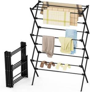 lot 3188 image: 3-Tier Foldable Drying Rack, Antirust, IndoorOutdoor, Black