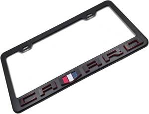 lot 3209 image: Camaro 3D Emblem Black Stainless License Plate Frame, Rust-Free Screw Cap