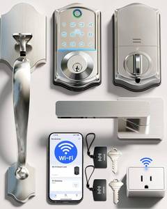 lot 3211 image: Veise VE017G-H Wi-Fi Smart Door Lock Deadbolt with Handle Set, Satin Nickel