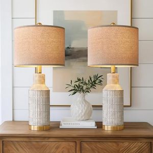 lot 3219 image: USumkky 25-Inch Table Lamps, Set of 2, White Washed Ceramic Bedside Lamps