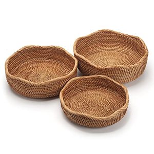 lot 3232 image: Rattan Round Bread Baskets, Woven Fruit Bowls, Stackable Key Holders, Set 3,  1 missing &nbsp