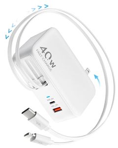 lot 3250 image: 4-in-1 Retractable USB C Wall Charger,40W Fast Charging for Multi-Device