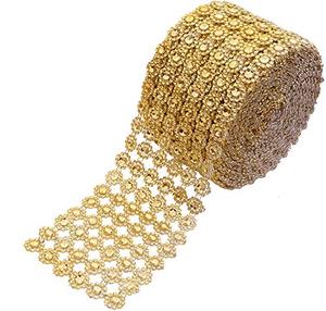 lot 3251 image: YYaaloa Crafts Faux Diamond Bling Wrap 4x10yd, 6 Rows Gold Flower Pattern