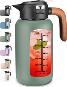 lot 3252 image: 84oz Borosilicate Glass Pitcher, Leak-Proof Lid & Handle BPA Free, Fridge