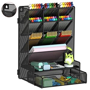 lot 3259 image: BOHDK Pen Organizer for Desk with Drawer, Wall-Mount Pen Holder, Black