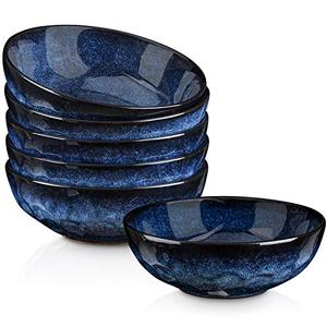 lot 3260 image: vicrays Ceramic Salad Bowls Set, 32 oz, Stoneware, Blue, 6-pcs