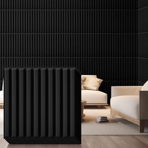 lot 3267 image: Nuanchu 32 Pcs 3D Wall Panels, 12x12 PVC Fluted Tiles, Black