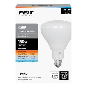 lot 3271 image: Feit Electric BR40 LED Light Bulb 5CCT Dimmable - 150W Equivalent 1 Pack