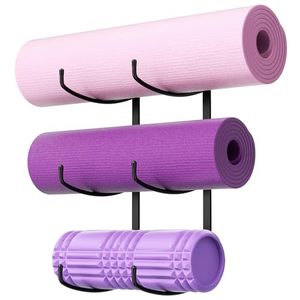 lot 3280 image: Yoga Mat Holder Wall Mount, 3-Tier Yoga Mat Storage Rack for Gym, Black