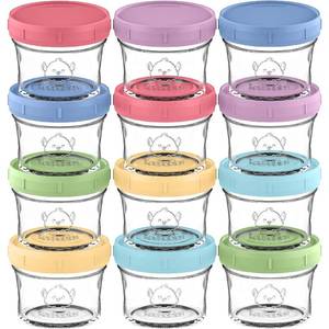 lot 3295 image: KeaBabies 12pk 4oz Glass Baby Food Containers with Lids, Leak-Proof (Nord)