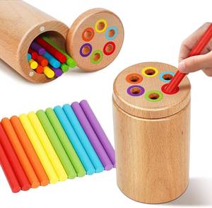 lot 3303 image: Montessori Toys for Toddlers - Travel Wooden Color Sorting & Stacking Toy