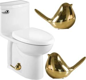 lot 3307 image: Ceramic Bird Toilet Bolt Covers, Set of 2, Bolt Caps for Toilet, Gold