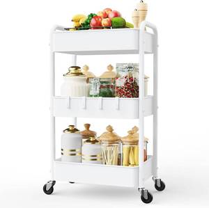 lot 3311 image: LEHOM 3 Tier Rolling Cart, Metal Rolling Utility Cart with Lockable Wheels