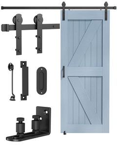 lot 3323 image: 6.6FT Barn Door Hardware Kit with 2 Handles and Adjustable Floor Guide