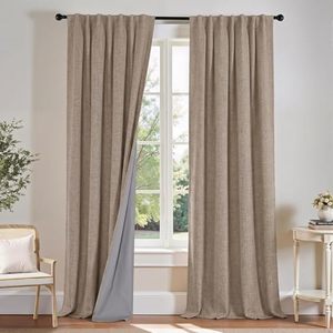 lot 3332 image: PONY DANCE Linen 100% Blackout Curtains 90 inches Long for Bedroom, 2 Pcs