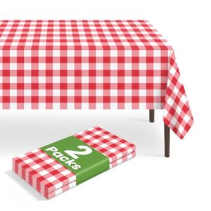 lot 3335 image: 2 Pack Red & White Checkered Tablecloths, 54 x 108 in Waterproof Gingham