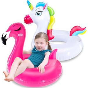 lot 3336 image: 2 Pack Inflatable Flamingo Unicorn Pool Floats for Kids 3-8 Years
