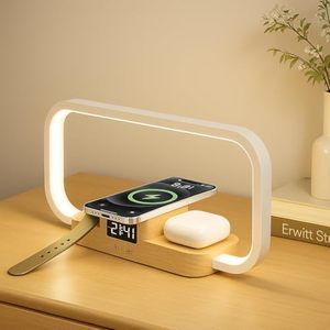 lot 3358 image: LED Bedside Lamp with Wireless Charger, 3-in-1 Touch, 5 Color Modes