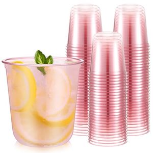lot 3366 image: Ziliny 50pcs Plastic Pink Cups,12oz Disposable Stemless Wine Glasses