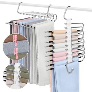 lot 3371 image: SANLIKE 2 Pack 9 Layers Pants Hangers Space-Saving Stainless Steel
