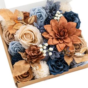 lot 3380 image: Lings moment Artificial Wedding Fall Flowers Grand Combo, Orange & Navy