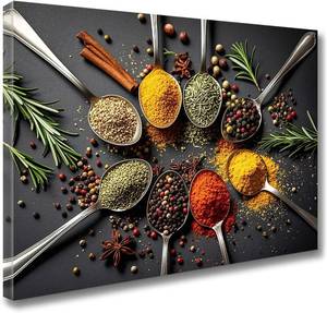 lot 3394 image: Kitchen Wall Art Spices and Seasonings Spoon Prints Posters 12x16 Framed